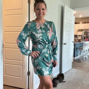 Floral Green Long Sleeve Dress